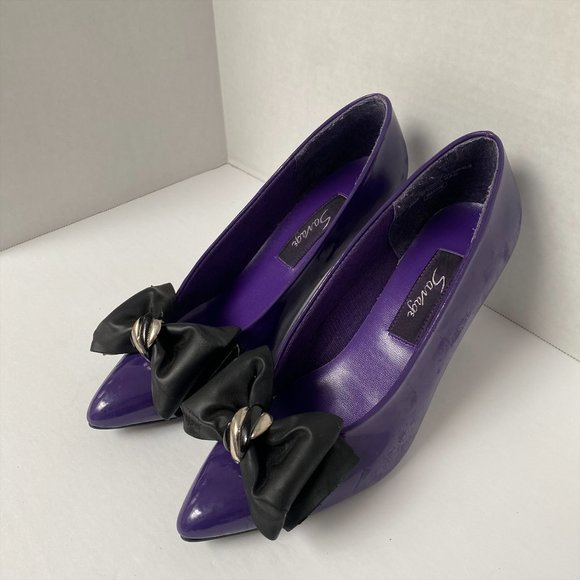 COPY - Savage Vintage Two Tone Purple and Black Bow Heels In Size 8.5 - Picture 4 of 5